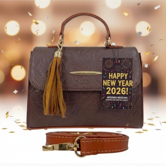 Brown Cognac Sunflower Embossed Tooled Artisan LEATHER Crossbody Handbag Purse - Picture 14 of 14